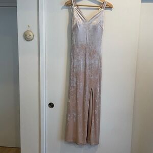 MORGAN & CO Blush Pink Velvet Maxi Dress Spaghetti Straps Criss Cross Back